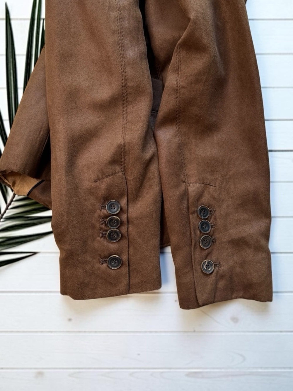 ZARA BASIC Brown Faux Suede Blazer Jacket Size Small - Picture 6 of 12